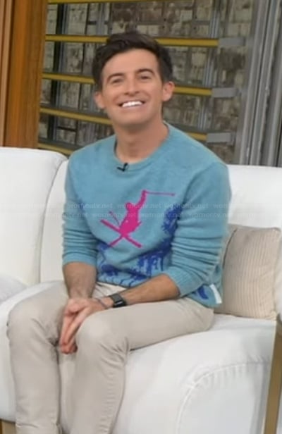 Will Ganss’ blue skier print sweater on Good Morning America