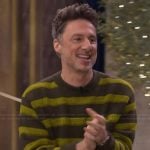Zach Braff’s green striped sweater on Live with Kelly and Mark