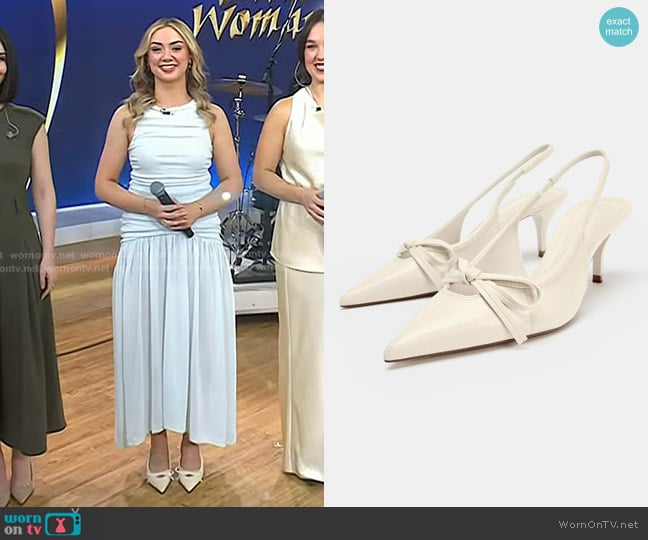 Zara Bow Slingback Shoes in White worn by Caitri?ona Sherlock on Today