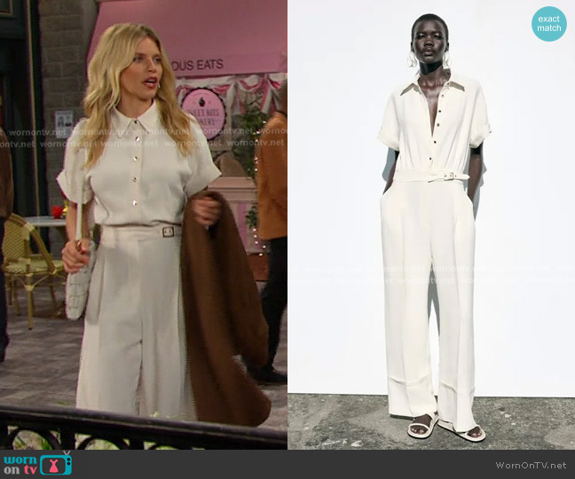 Zara Crepe Jumpsuit in Ecru worn by Catherina Greene (AnnaLynne McCord) on Days of our Lives