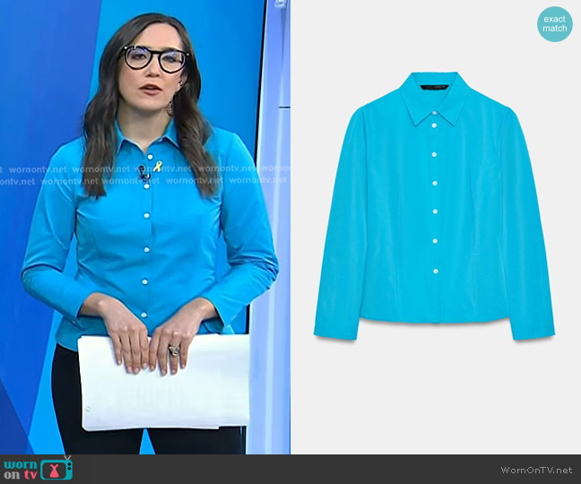 Zara Fitted Taffeta Shirt in Electric Blue worn by Savannah Sellers on Today