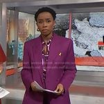 Zinhle’s purple print blouse and blazer on NBC News Daily