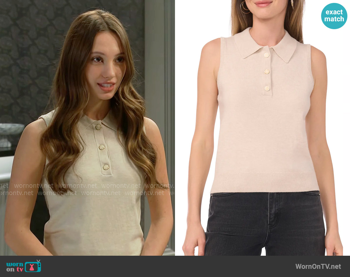 1.State Sleeveless Polo in Muted Taupe worn by Melissa Dylan (Sydney Bullock) on The Bold and the Beautiful