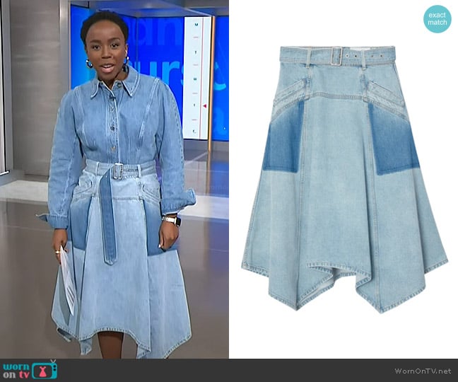 3.1 Phillip Lim Ghost Patch Handkerchief Midi Skirt worn by Zinhle Essamuah on NBC News Daily
