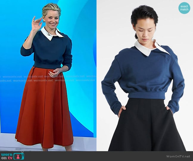 A.W.A.K.E. Mode Rugby Shirt in Navy worn by Elizabeth Banks on Today