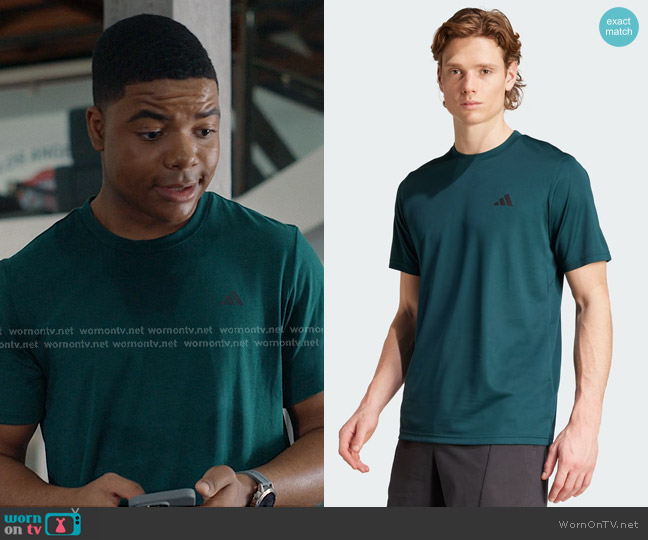 Adidas Train Essentials Training Tee in Aurora Ivy worn by Harry Grant (Elijah M. Cooper) on 9-1-1