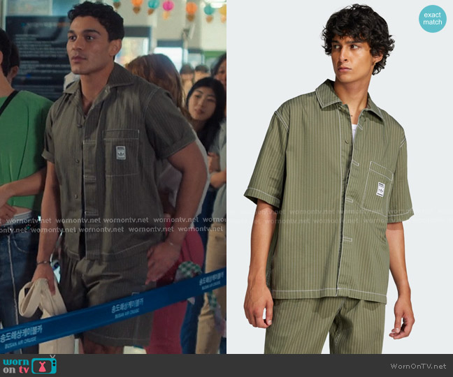 Adidas Wabash Shirt in Olive Strata worn by Quincy Shabazian (Anthony Keyvan) on XO Kitty