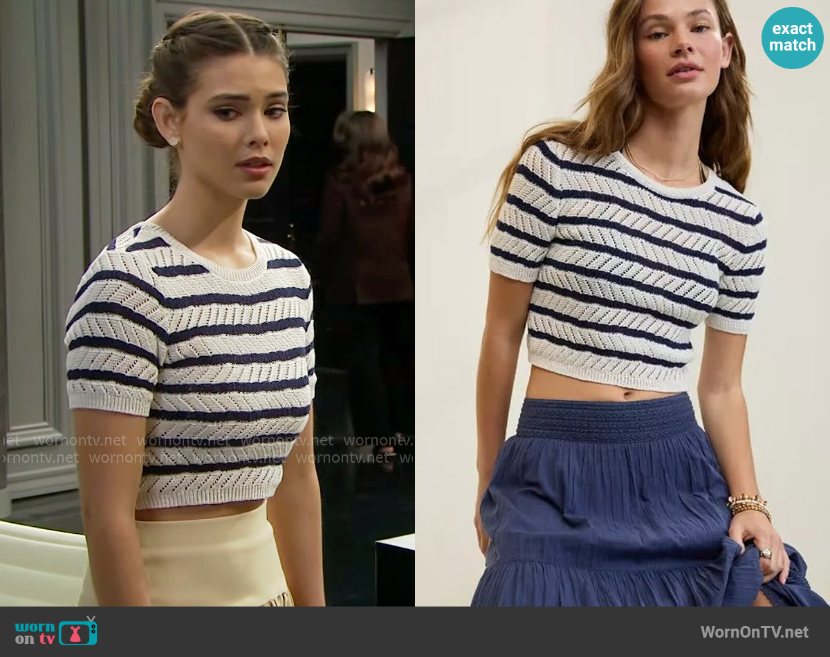 Aerie Fitted Short-Sleeve Sweater worn by Electra Forrester (Laneya Grace) on The Bold and the Beautiful