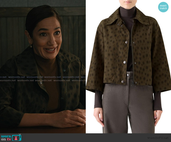 Akris Punto Leopard Print Brushed Gabardine Jacket worn by Jules (Purva Bedi) on Elsbeth