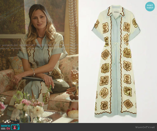 Alemais Relic Printed Linen Midi Shirt Dress in cream
