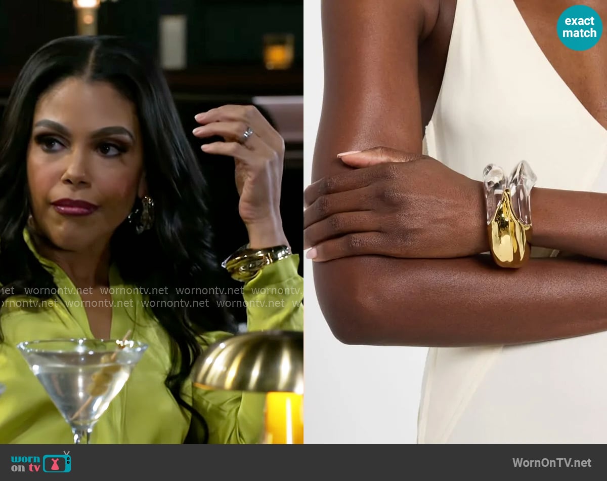 Alexis Bittar Liquid Lucite Wave Hinged Cuff worn by Dani Dupree (Karla Mosley) on Beyond the Gates