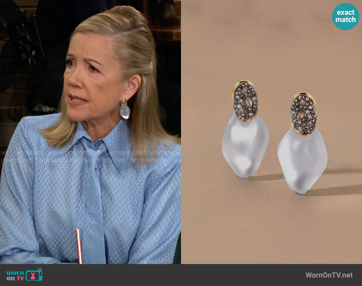Alexis Bittar Solanales Crystal Lake Lucite Petal Post Silver Earrings worn by Nikki Reed Newman (Melody Thomas-Scott) on The Young and the Restless