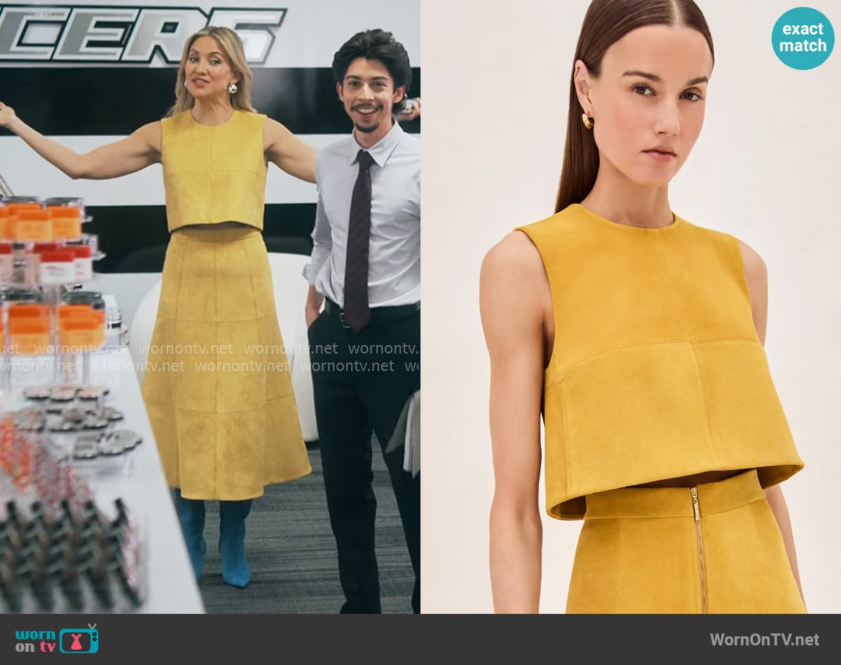 Alexis Marni Top in Citrine Suede worn by Isla Gordon (Kate Hudson) on Running Point