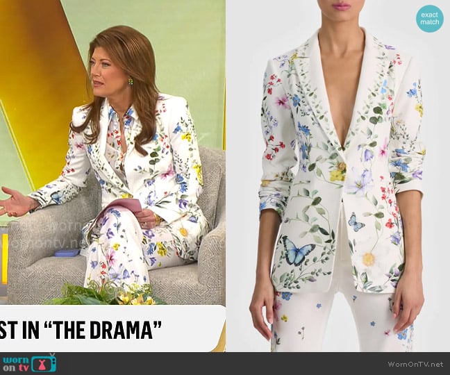 Alice + Olivia Breann Blazer in Twisting Vines Off White worn by Norah O'Donnell on CBS Mornings