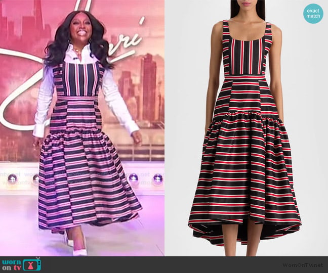 Alice + Olivia Diana Directional Stripe Structured Cotton Blend Dress worn by Sherri Shepherd on Sherri