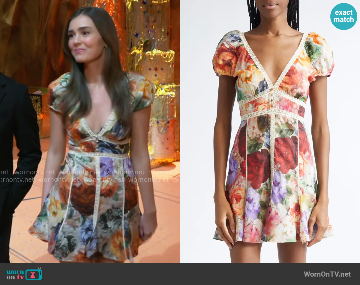 Alice + Olivia Floral Plunging Neck Dress worn by Emma Scorpio-Drake (Braedyn Bruner) on General Hospital