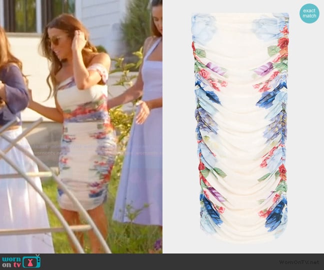Alice + Olivia Kennah Ruched Midi Skirt worn by Alicia Carmody on The Real Housewives of Rhode Island