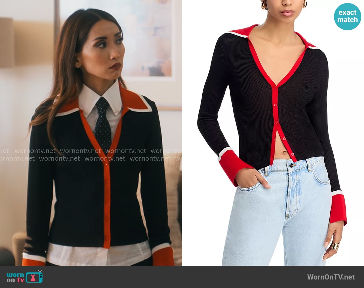 Alice + Olivia Nealie Cardigan worn by Ali Lee (Brenda Song) on Running Point