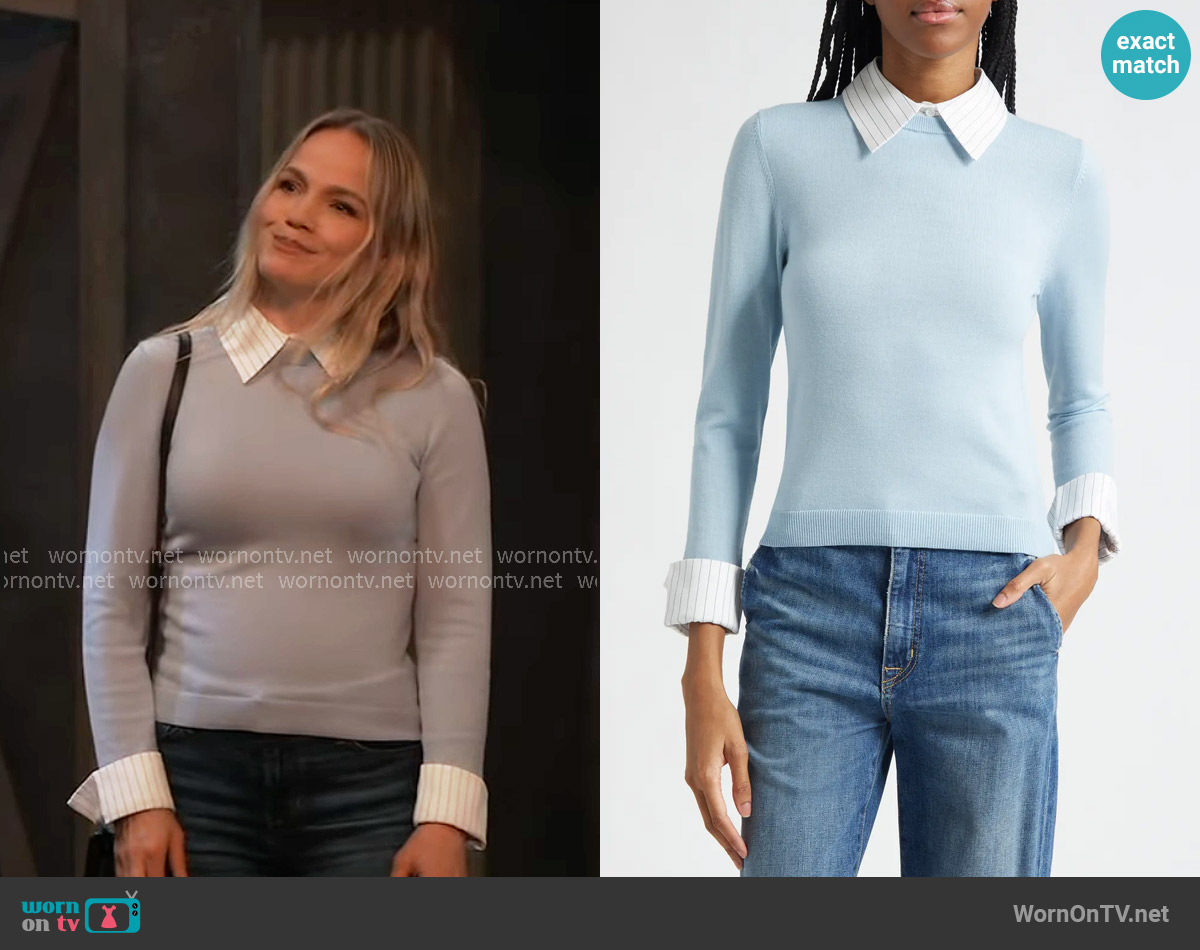 Alice + Olivia Porla Sweater in Carolina Blue worn by Lulu Spencer (Alexa Havins Bruening) on General Hospital