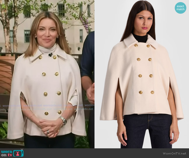 Alice + Olivia Reynalda Cape Jacket in off white worn by Kit Hoover on Access Hollywood