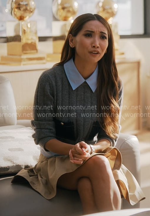 Ali’s grey sweater with patch pockets on Running Point