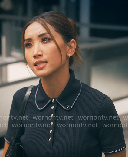 Ali’s navy polo dress on Running Point