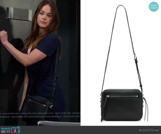 All Saints Captain Lea Leather Crossbody Bag in Black worn by Stephanie Johnson (Abigail Klein) on Days of our Lives