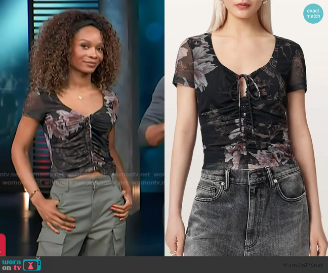All Saints Gabby Mesh Top worn by Zuri Hall on Access Hollywood