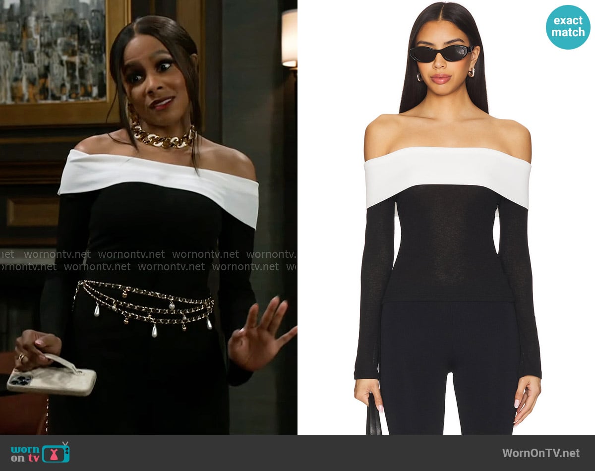 All The Ways Monica Off Shoulder Top worn by Hayley Lawson (Marquita Goings) on Beyond the Gates