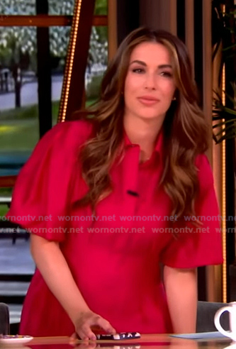 Alyssa’s pink puff sleeve shirtdress on The View