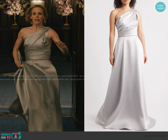 Amsale One-Shoulder Mikado Gown worn by Gwen Barlowe (Katie Rose Clarke) on Elsbeth