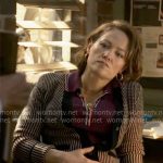 Angie’s purple polo top and textured cardigan on Will Trent