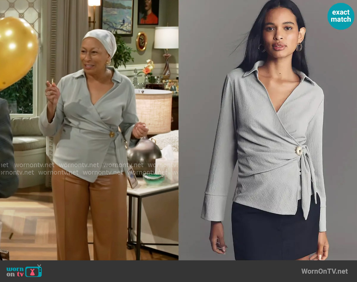Anthropologie Hardware Wrap Top worn by Anita Dupree (Tamara Tunie) on Beyond the Gates