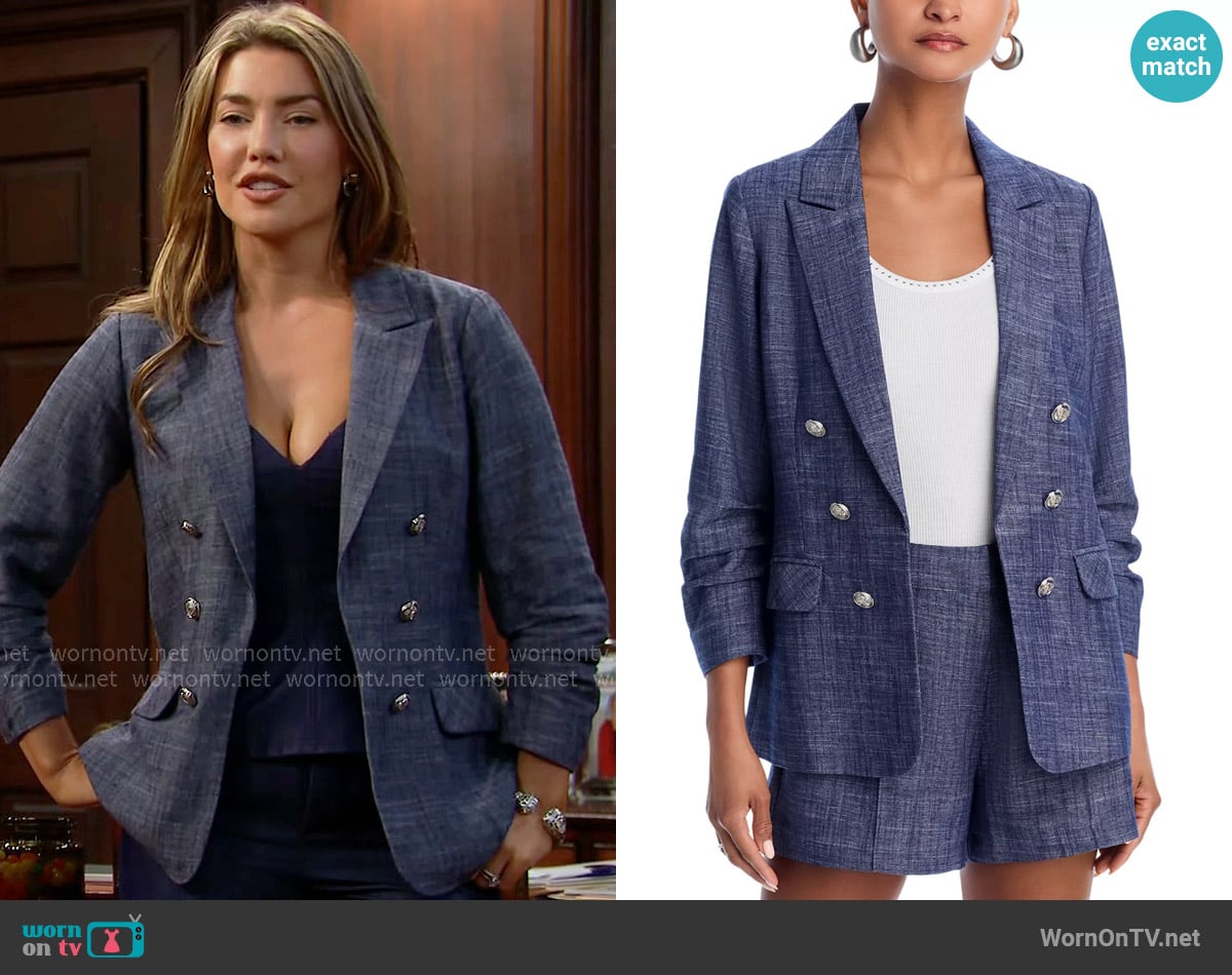 Aqua Chambray Blazer worn by Steffy Forrester (Jacqueline MacInnes Wood) on The Bold and the Beautiful