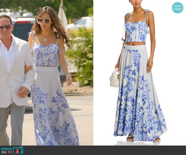 Aqua Placed Floral Bustier Top worn by Rulla Nehme Pontarelli on The Real Housewives of Rhode Island