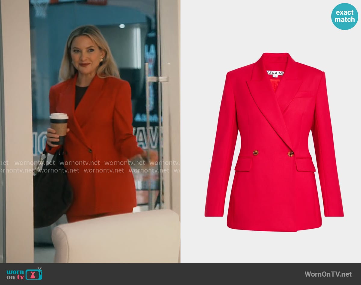 Argent Cooper Double-Breasted Seasonless Wool Blazer worn by Isla Gordon (Kate Hudson) on Running Point
