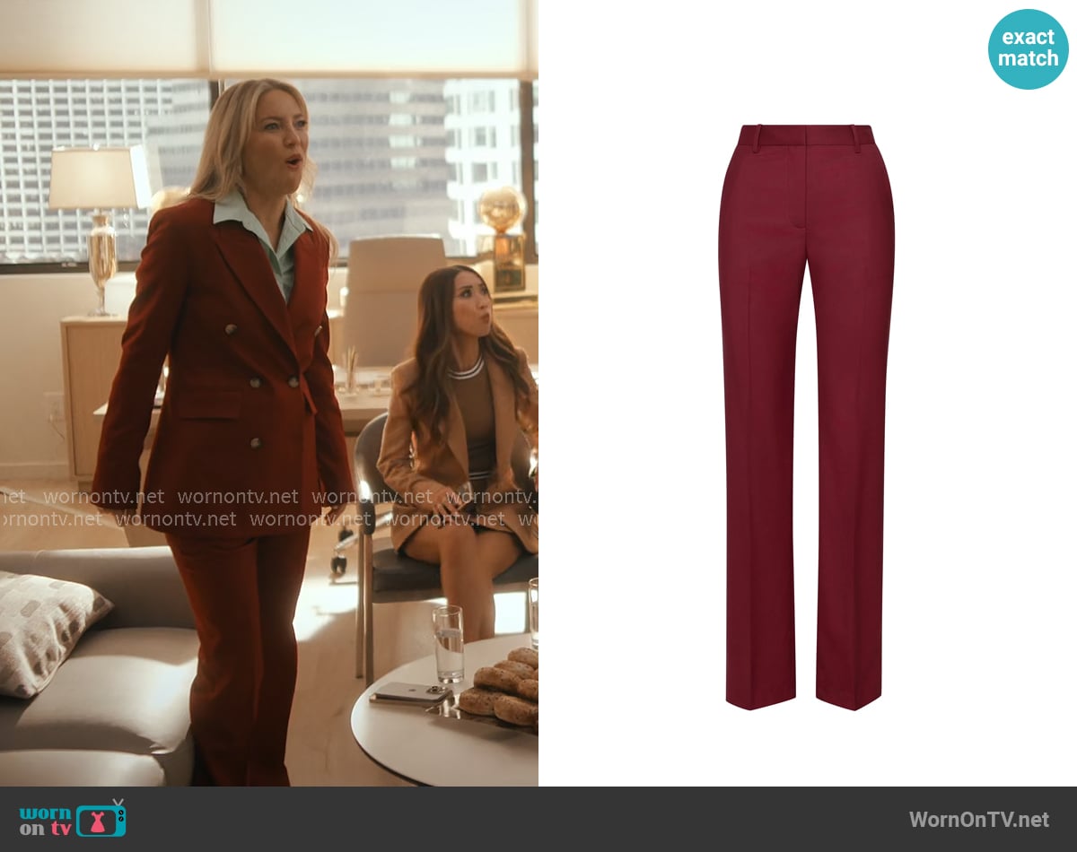 Argent Straight Leg Trouser in Burgundy worn by Isla Gordon (Kate Hudson) on Running Point
