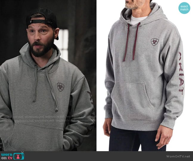 Ariat Logo Graphic Hooded Sweatshirt in Heather Grey worn by Pete Calvin (Logan Marshall-Green) on Marshals