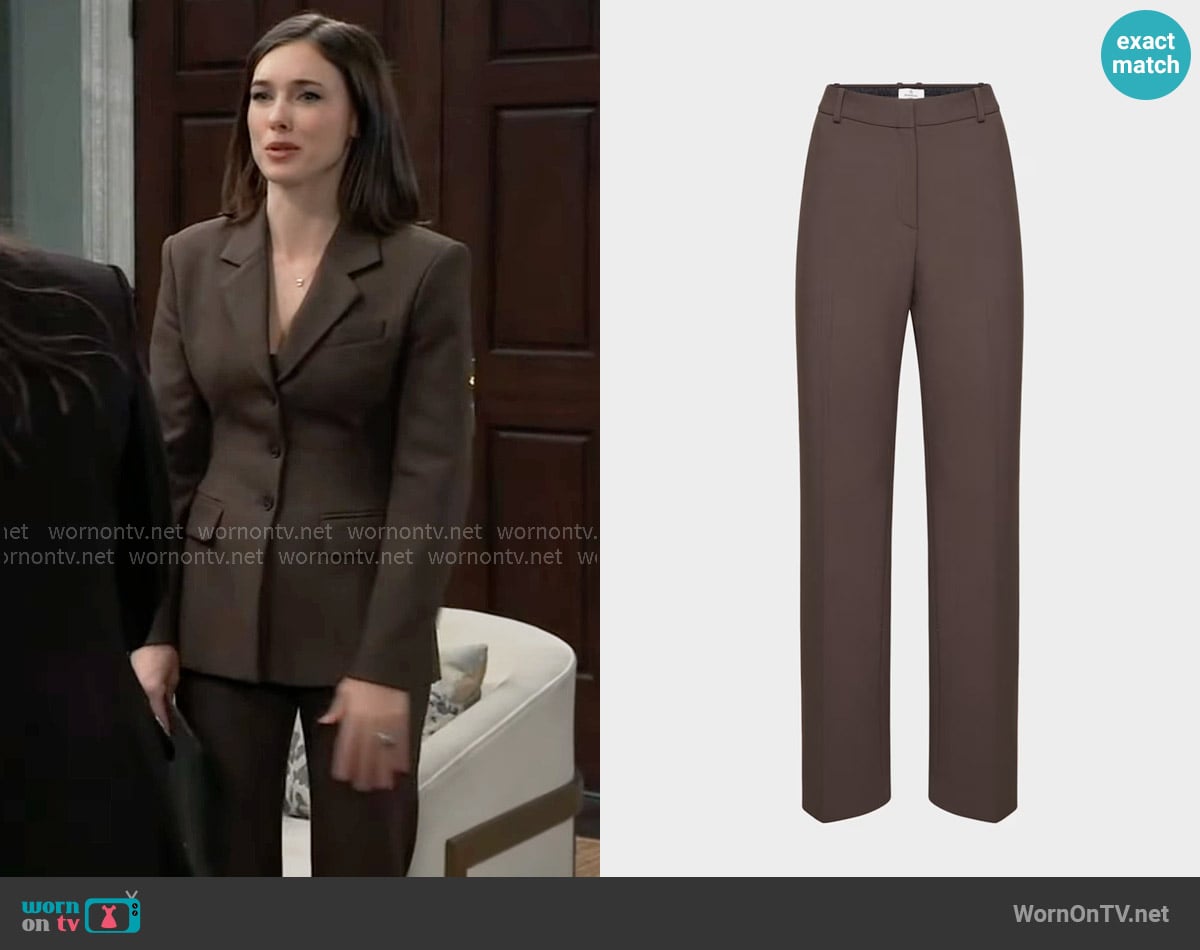 Aritzia Agency Pant in Rich Mocha Brown worn by Willow Tait (Katelyn MacMullen) on General Hospital