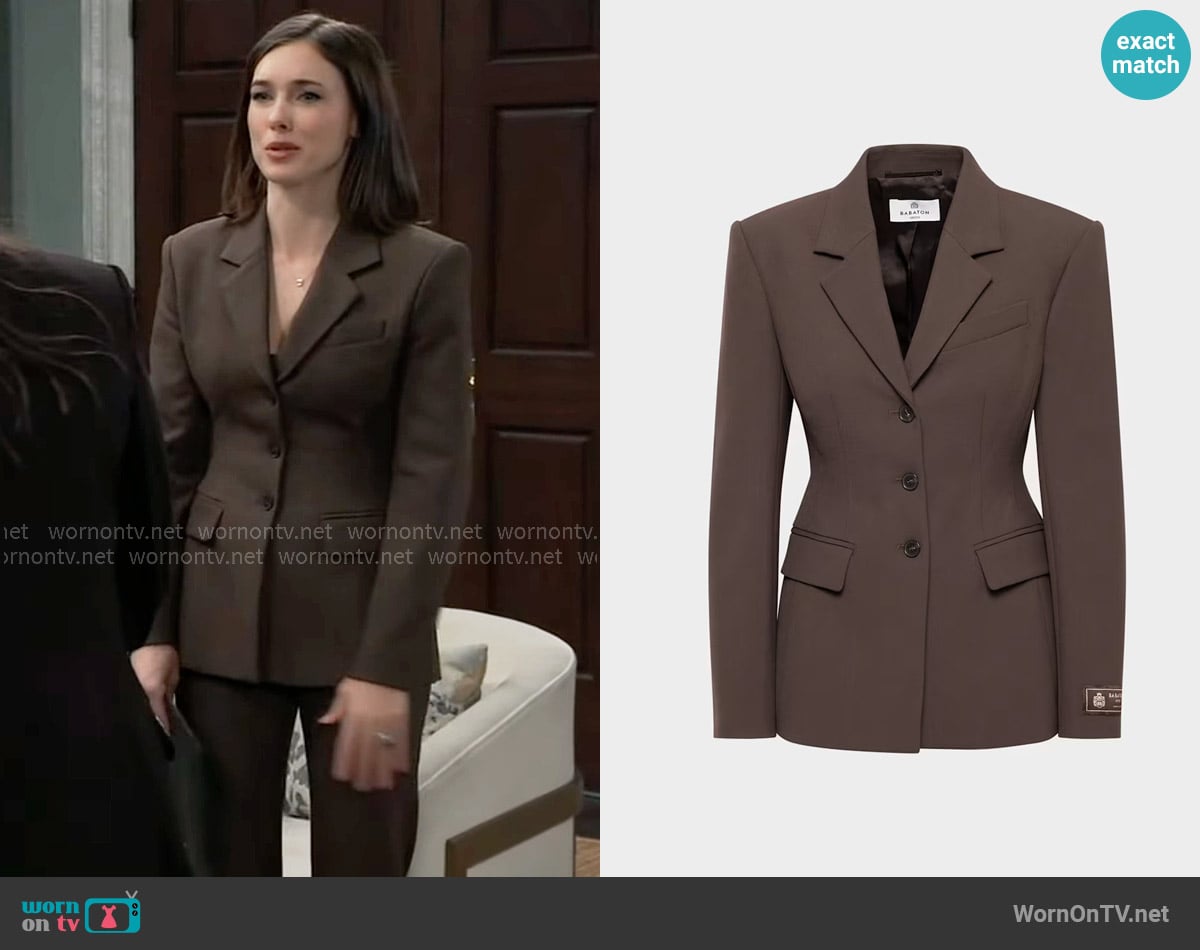 Aritzia Standout Blazer in Rich Mocha Brown worn by Willow Tait (Katelyn MacMullen) on General Hospital