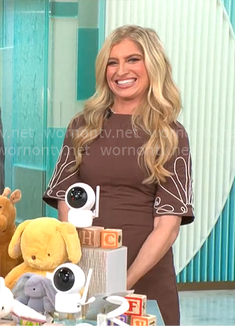 Ashley Bellman’s brown dress with embroidered sleeves on CBS Mornings