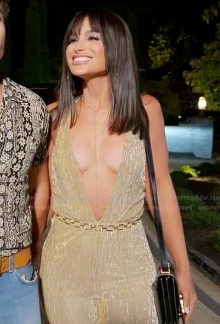 Ashley’s gold metallic jumpsuit on The Real Housewives of Rhode Island