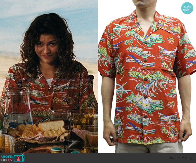 Avanti Airways Silk Aloha Shirt worn by Rue Bennett (Zendaya) on Euphoria