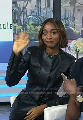 Ayo Edebiri’s black leather jacket and pants on Today