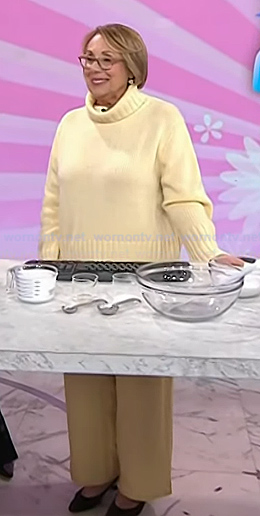Babs Costello’s yellow turtleneck sweater and satin pants on Today