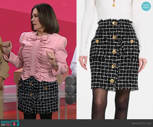 Balmain Buttoned Check Tweed Mini Skirt worn by Erica Taylor on Today