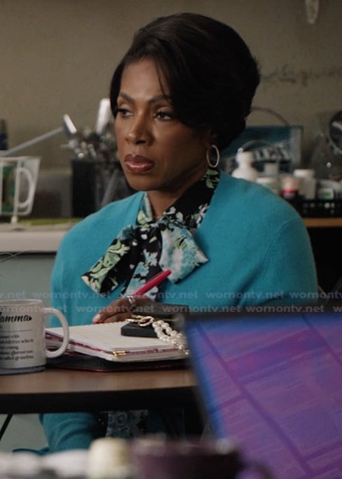 Barbara’s floral tie neck blouse on Abbott Elementary