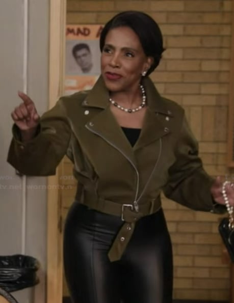 Barbara’s green moto jacket on Abbott Elementary