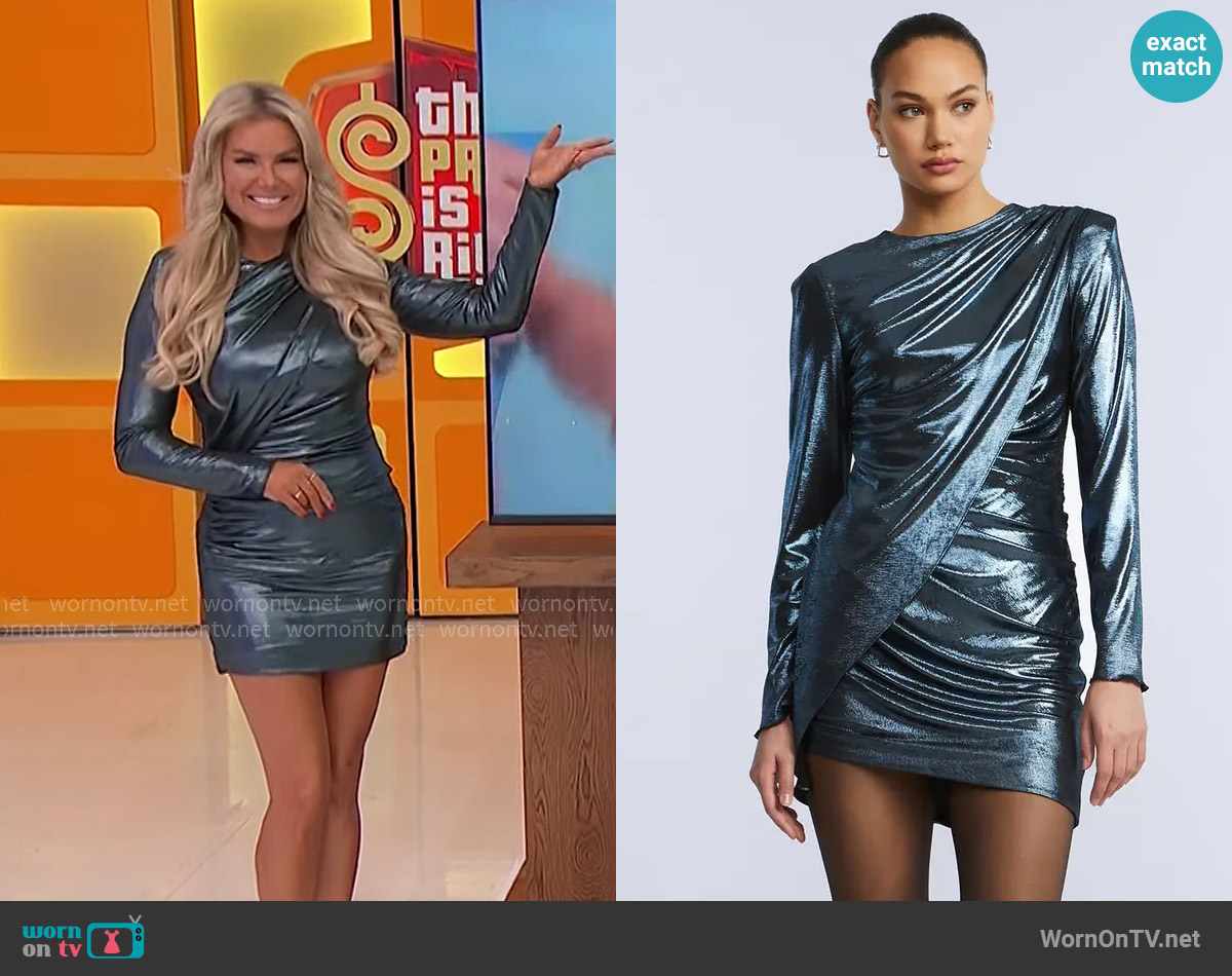 Bcbgmaxazria Metallic Mini Dress worn by Rachel Reynolds on The Price is Right