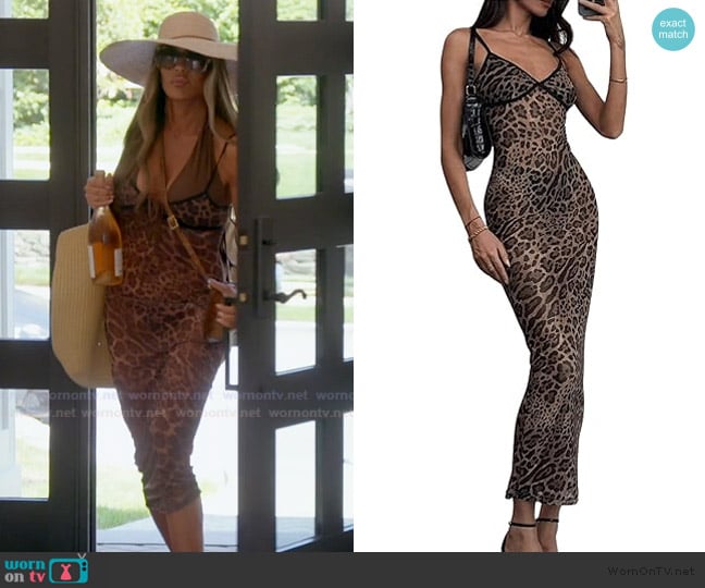 BEAUDRM Leopard Sheer Dress worn by Liz McGraw on The Real Housewives of Rhode Island